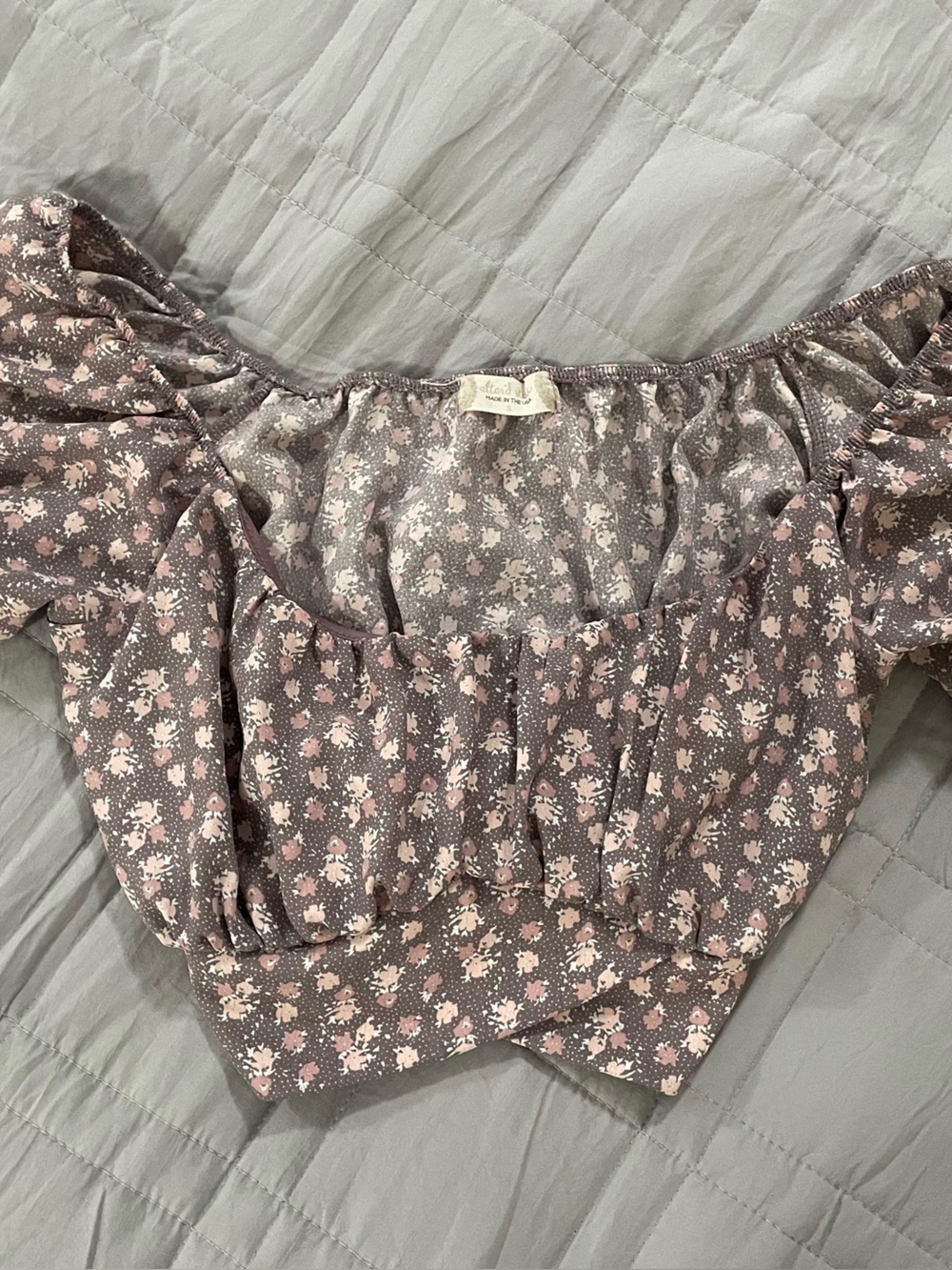 Altar'd State Mauve Floral Off-Shoulder Crop Top